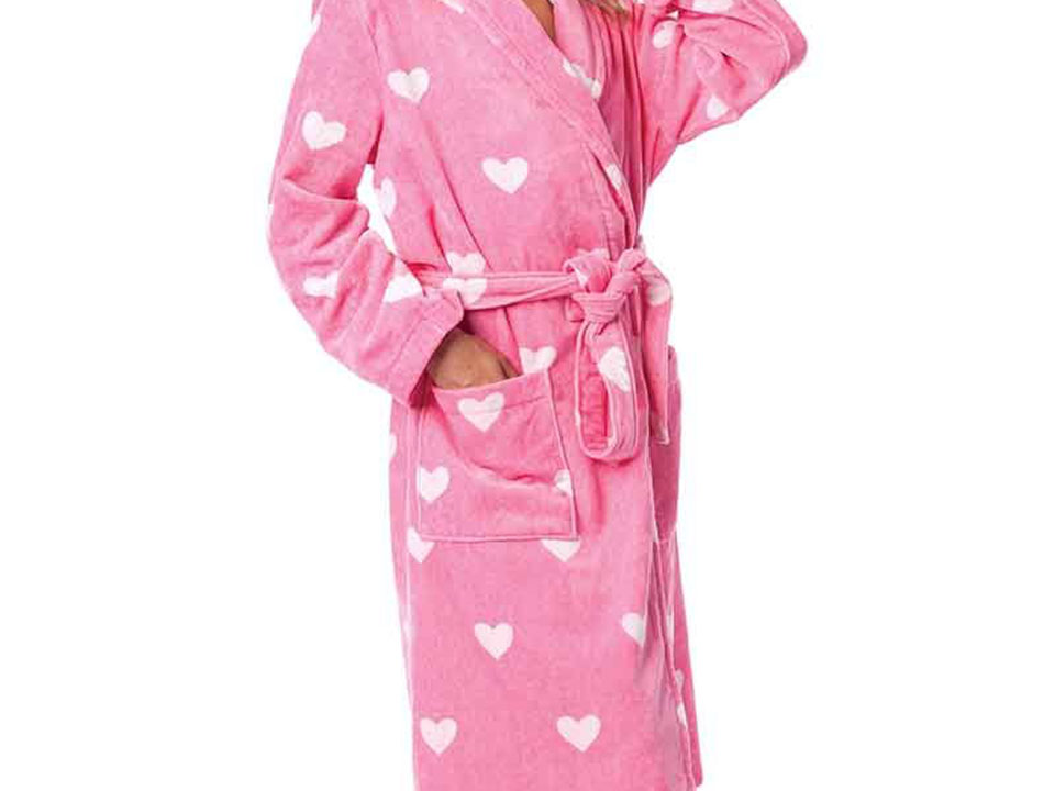 Roze damesbadjas met hartjes