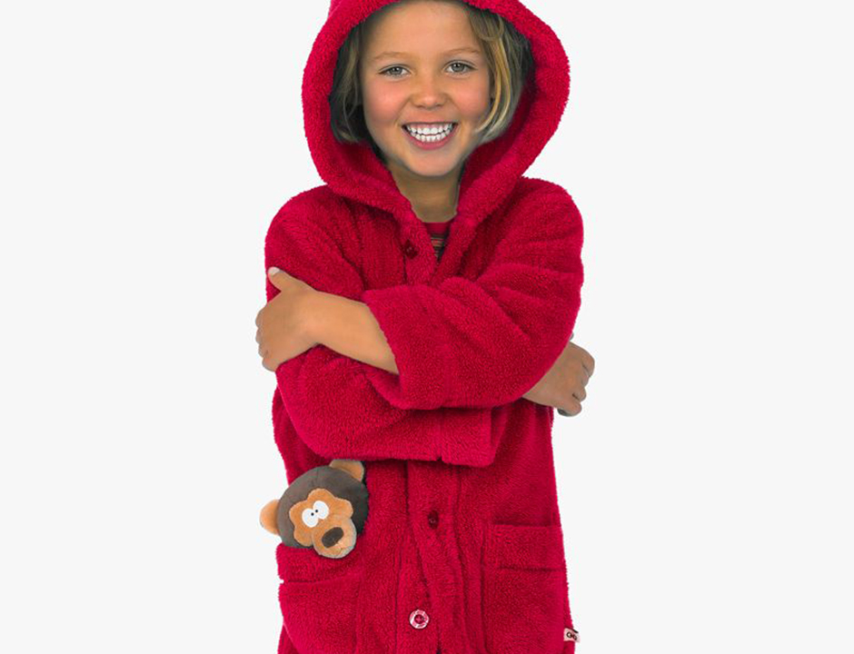 Donker rode kinderbadjas Woody