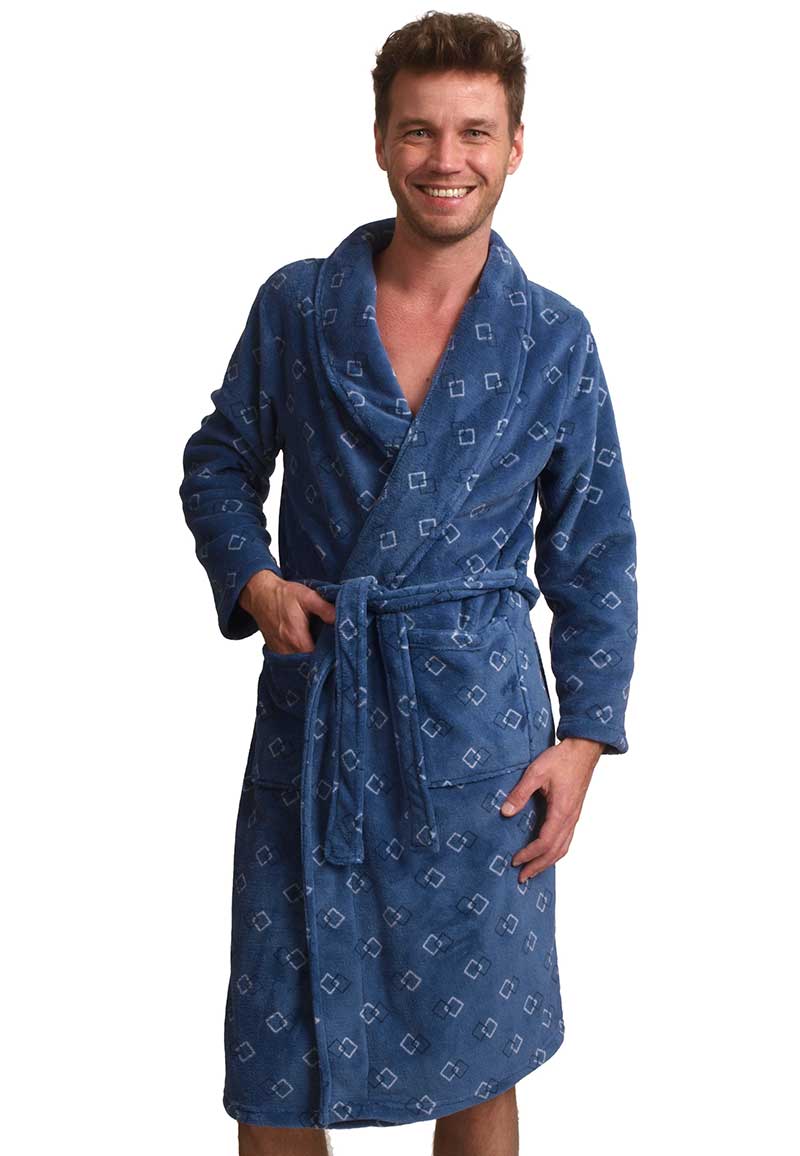 Trendy blauwe fleece heren badjas-s