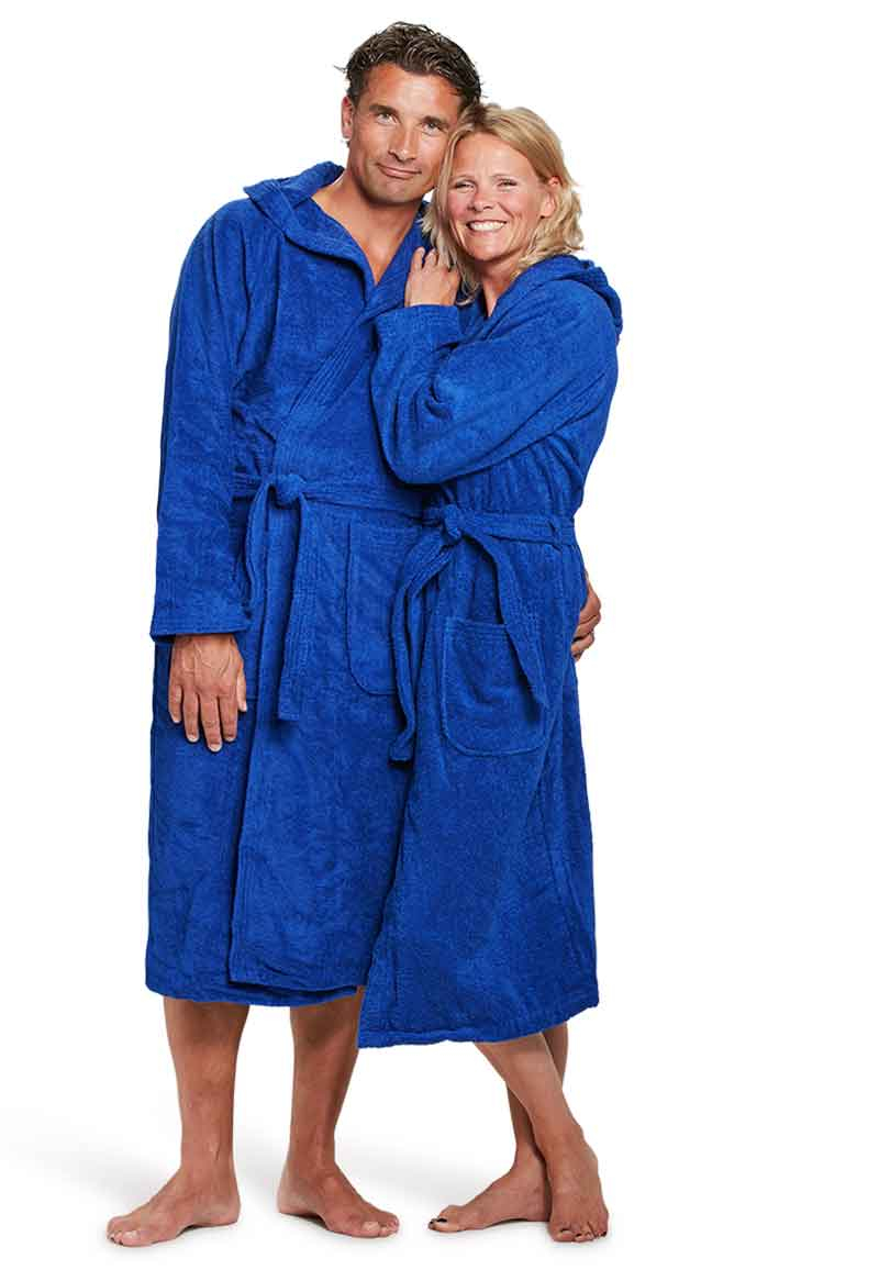 Kobaltblauwe badjas met capuchon
