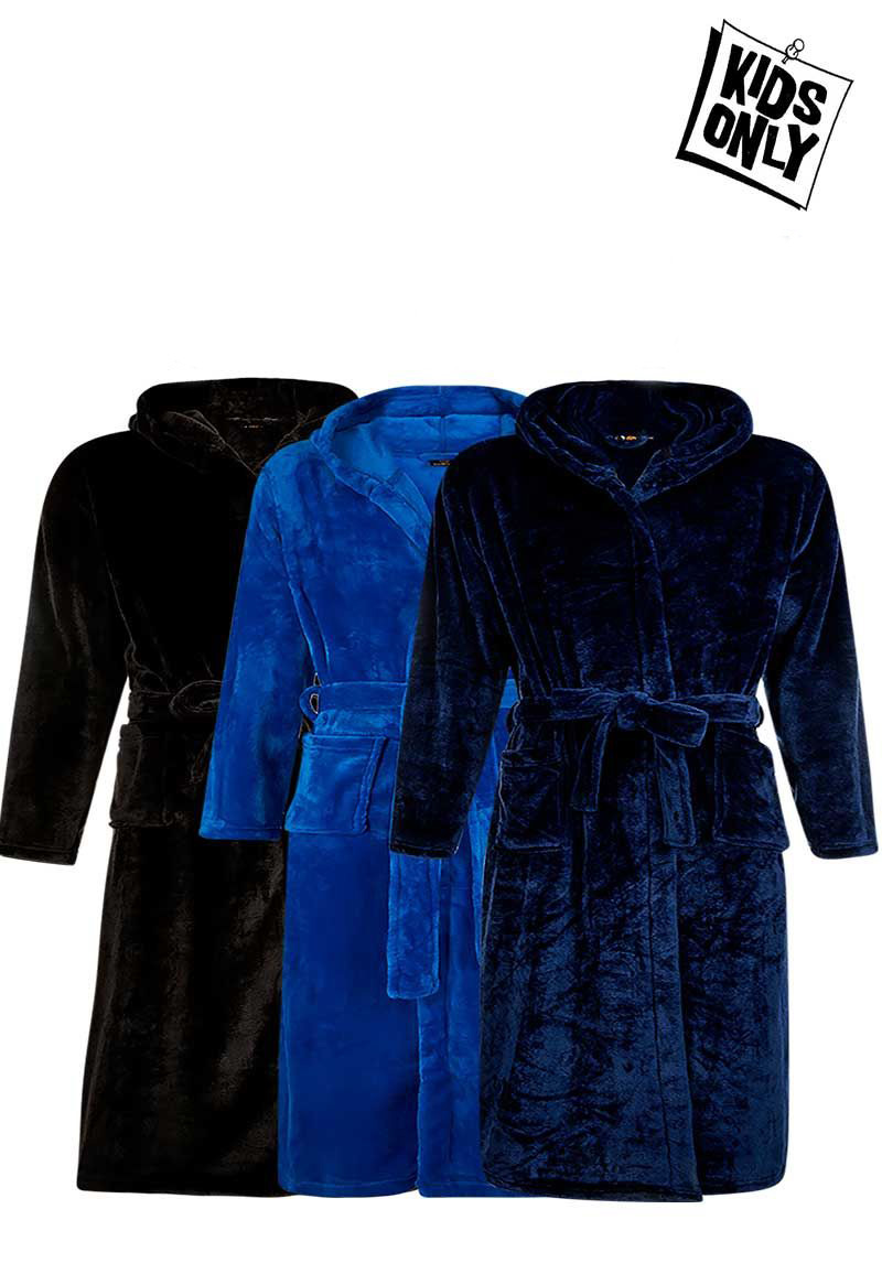 Tiener badjas met naam fleece-zwart-L (9-10 jaar)