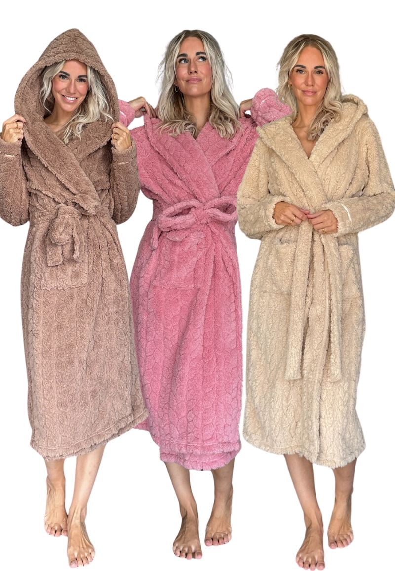 Charlie Choe Damesbadjas teddy fleece met capuchon -  - 3 kleuren-s-blush