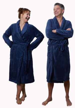 marineblauwe badjas fleece - unisex