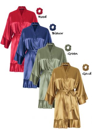 Satijnen kimono dames ruffle borduren – 4 kleuren
