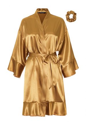 Satijnen kimono dames ruffle – goud