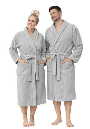 Velours katoenen badjas unisex - lichtgrijs