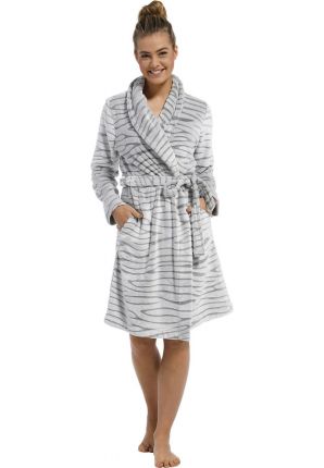 Licht grijze damesbadjas met rits - fleece badjas pastunette