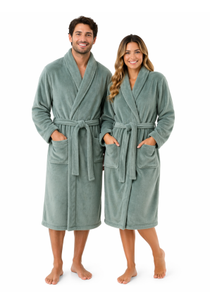 Olijfgroene badjas fleece - unisex - Relax Company