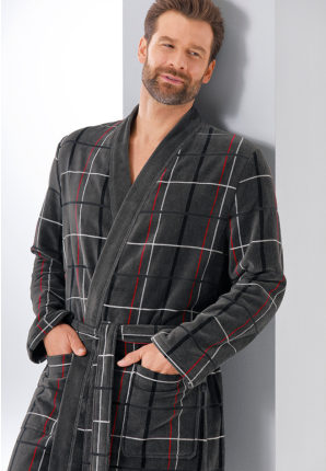cawo heren badjas ruit - detail kimono kraag