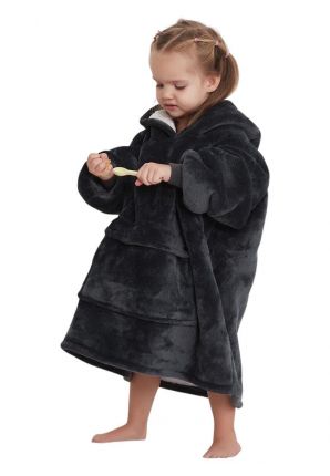  Draagbare deken met capuchon & mouwen - klein kind - zwart