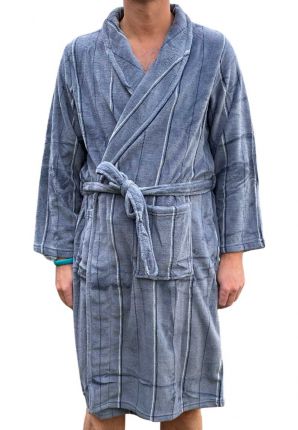 Grijze heren badjas met streepmotief - fleece