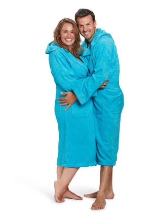 capuchon badjas badstof aquablauw badrock