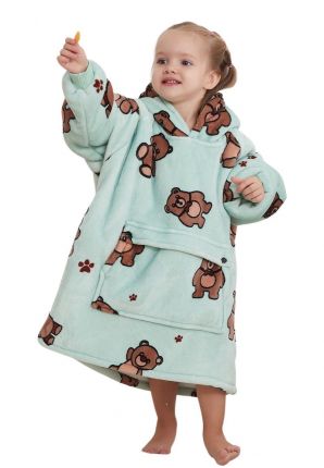 Draagbare deken met capuchon & mouwen - klein kind - beer