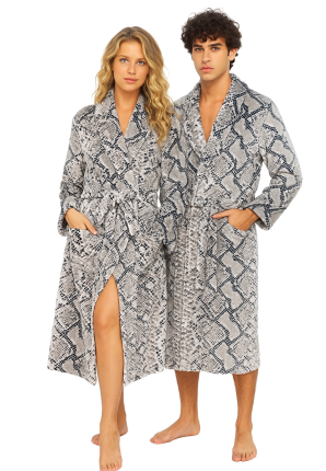 Fleece badjas met slangenprint - unisex