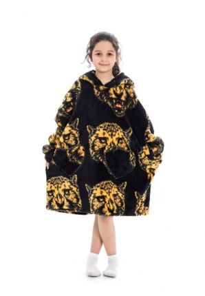 Draagbare deken met capuchon & mouwen - kind - tijgerkop