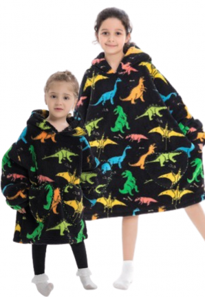 Draagbare deken met capuchon & mouwen - kind - dino