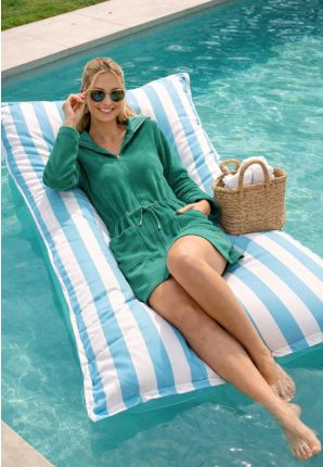 Trendy korte badjas met rits en capuchon – dames badjas groen