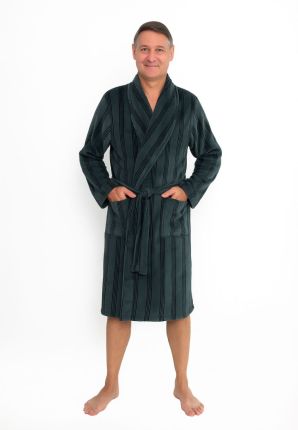 Groene heren badjas met blauwe verticale strepen