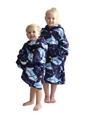 Draagbare deken met capuchon & mouwen - kind - Haai