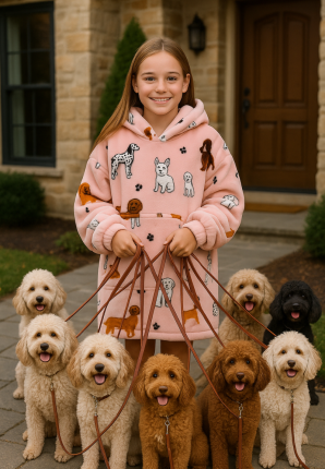 Draagbare deken met capuchon & mouwen - kind - honden