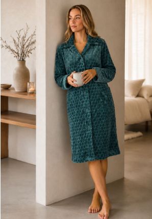 Dames badjas fleece met knopen - groen