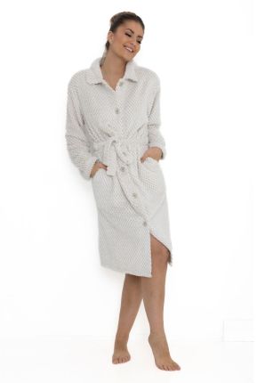 Lichtbeige damesbadjas met knopen – zacht fleece