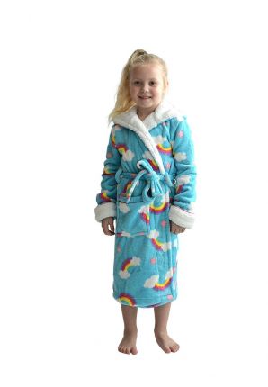Kinderbadjas regenboog met capuchon  - luxe fleece