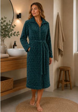 Dames badjas fleece met rits - groen