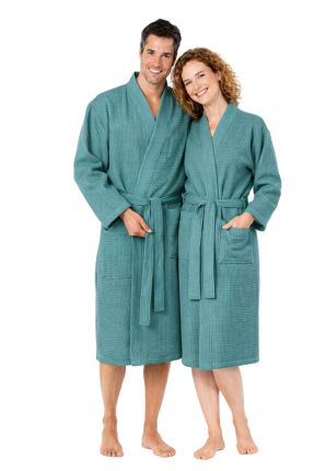 Petrol badjas pique - unisex badjas wafelkatoen