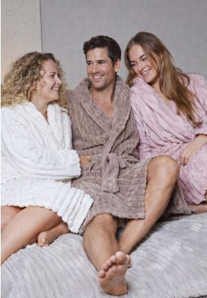 Ribcord badjas fleece – sjaalkraag – div. kleuren