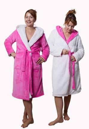 roze badjas omkeerbaar met sherpa voering