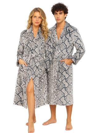 fleece badjas met slangenprint
