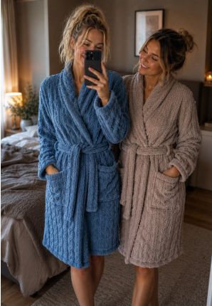 Dames fleece badjas met kabelpatroon