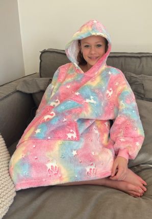 Draagbare deken met capuchon & mouwen - kind - unicorn glow