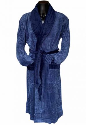 vandyck badjas heren velours katoen sauna sjaalkraag donkerblauw