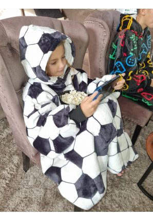 Draagbare deken met capuchon & mouwen – kind - voetbal