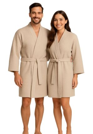 Wafel kimono badjas - 100% wafelkatoen - lichtbeige