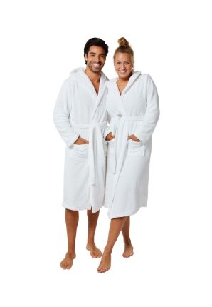 Witte fleece badjas met capuchon unisex