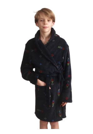 Zwarte kinderbadjas spelcomputer - fleece