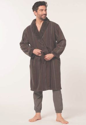 Taupe badjas heren met luxe voering