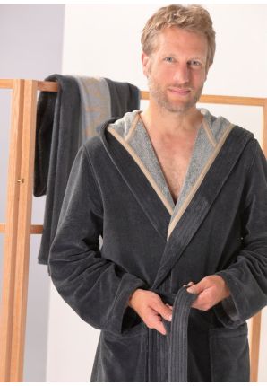 Cawo herenbadjas met capuchon - katoenen badjas - grijs