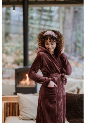 Damesbadjas fleece bruin met capuchon - Charlie Choe