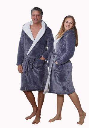 fleece badjas grijs teddy voering reversible