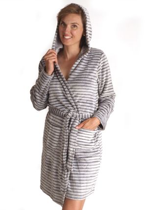 Lichtgrijze fleece badjas met capuchon