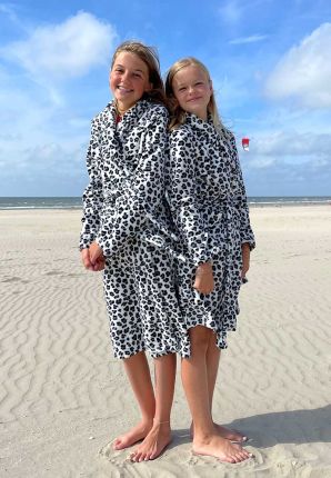 Fleece kinderbadjas panter zwart wit