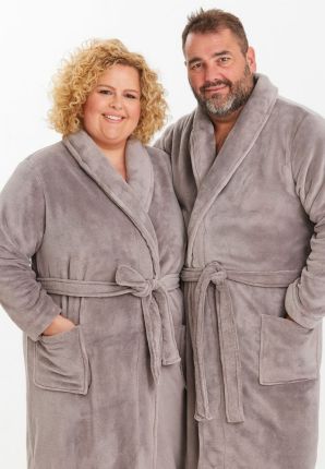Plus size badjas unisex - lichtgrijs