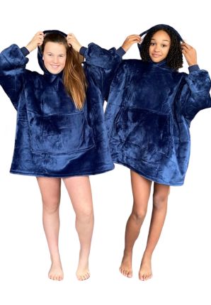 Draagbare deken met capuchon & mouwen - kind - blauw