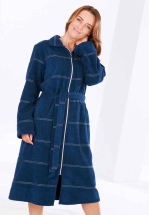 Lange badjas met rits - donkerblauw