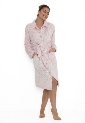 Licht roze damesbadjas met knopen – zacht fleece