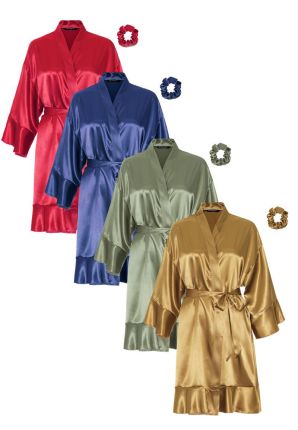 Satijnen kimono dames ruffle borduren – 4 kleuren